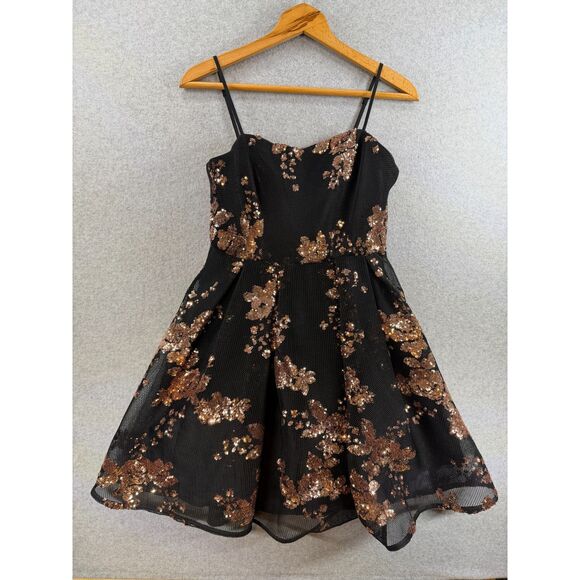 Ina Dresses & Skirts - INA Final Black Bronze Sequin Floral Fit & Flare Dress Medium 3421